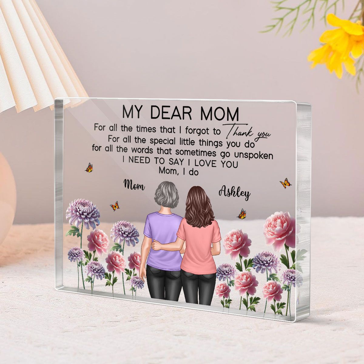 To My Mom Thank You I Love You Happy Mother's Day Birth Flower Personalized Acrylic Block Plaque