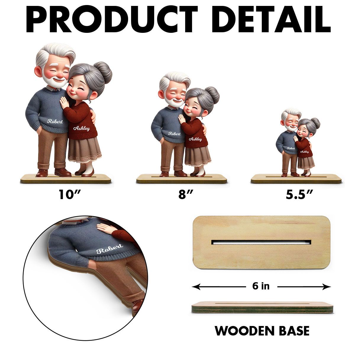 Old Couple Embracing Personalized Standing Wooden Plaque, Gift for him, Gift for her