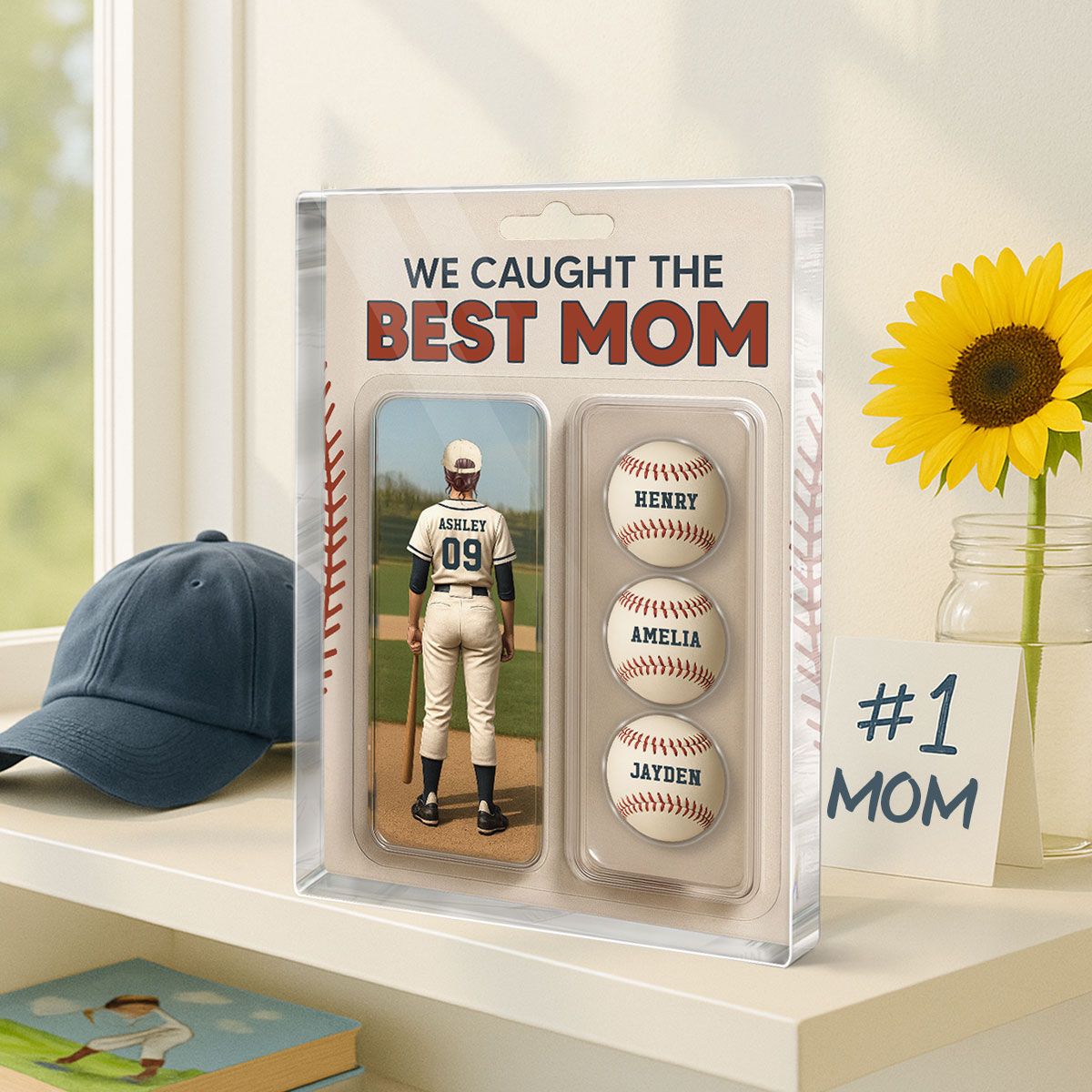 We Caught The Best Mom Baseball Lover Realistic Figure Style Personalized Acrylic Block Plaque