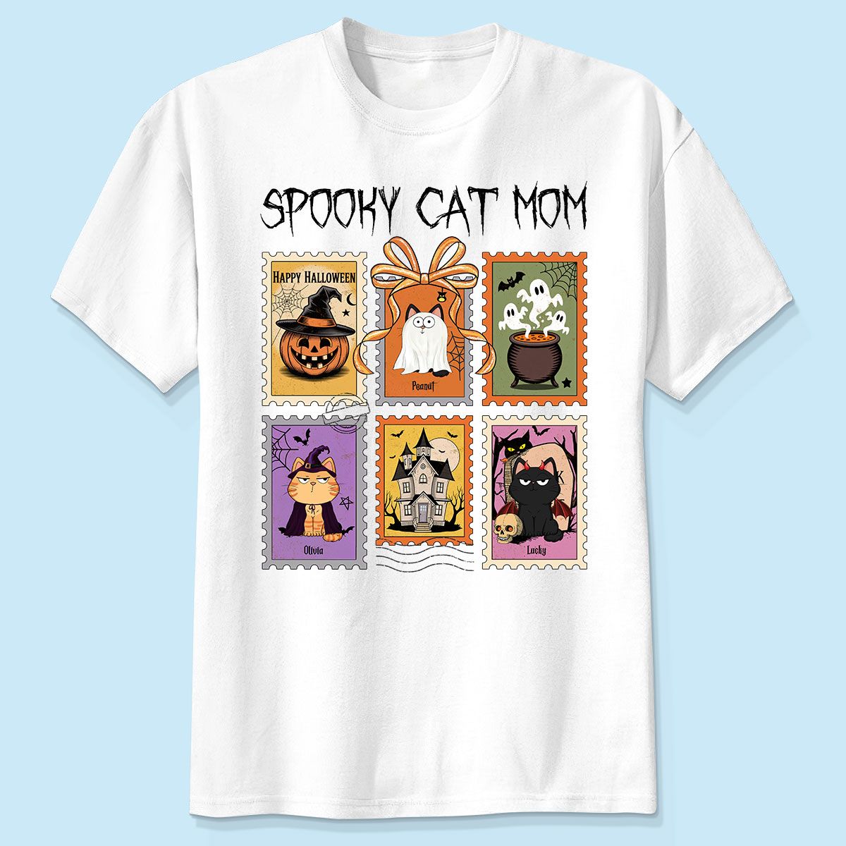 Spooky Cats Retro Stamp Theme Personalized Halloween Shirt