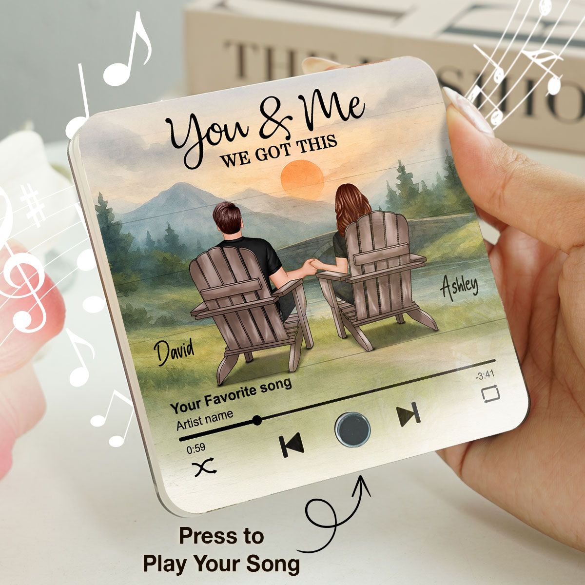 Mountain Landscape Couple Sitting Back View Personalzied Music Magnet, Anniversary gift for him for her