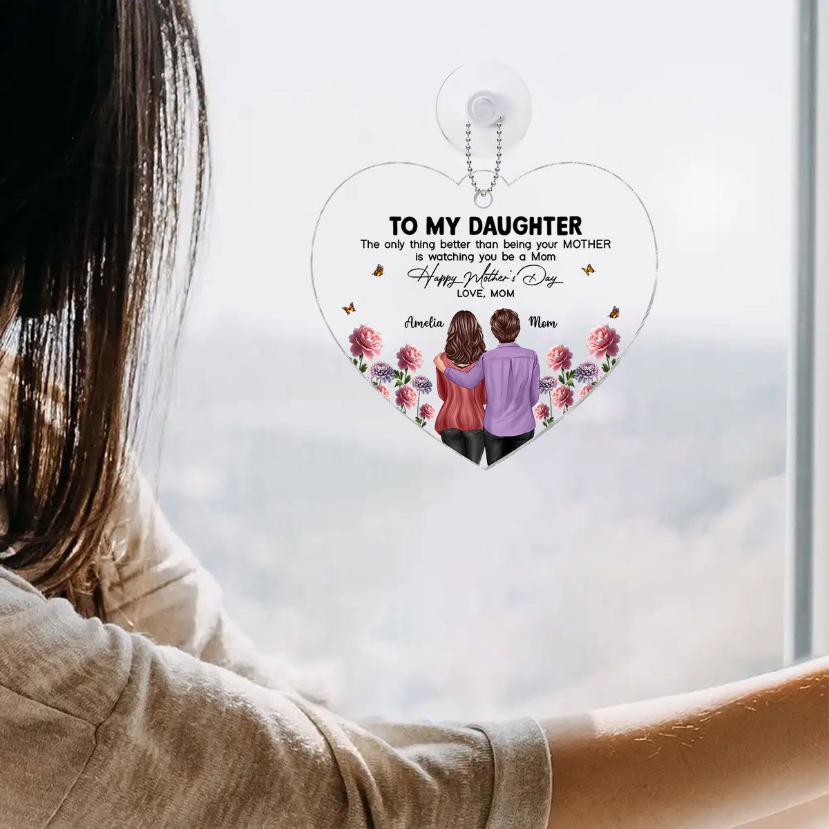 To My Daughter From Mom Happy Mother's Day Birth Flower Personalized Car Ornament, Mother's Day Gift For Daughter