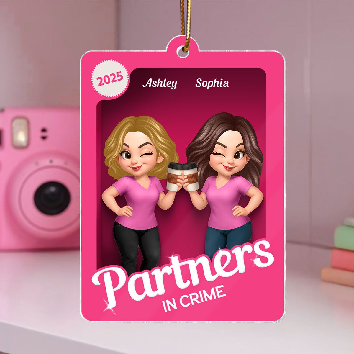 Besties Sisters 3D Effect Pink Toy Box Personalized Acrylic Ornament, Gift for Besties, Best Friends