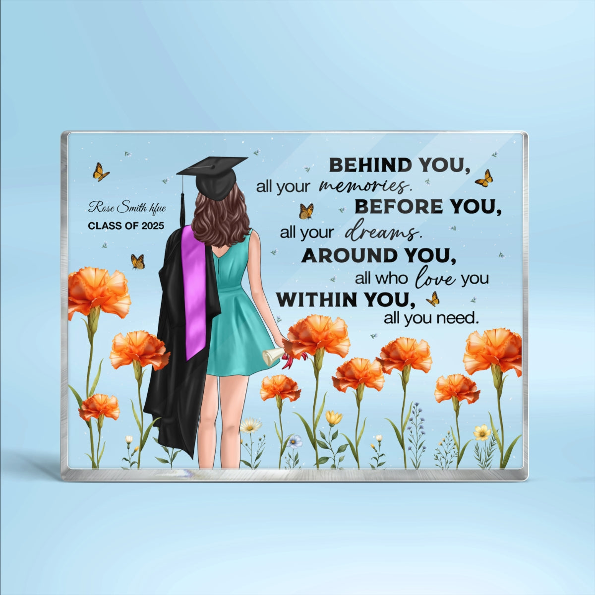 Graduation Senior 3D Effect Birth Month Flowers Personalized Rectangle Acrylic Block Plaque, Graduation Gift