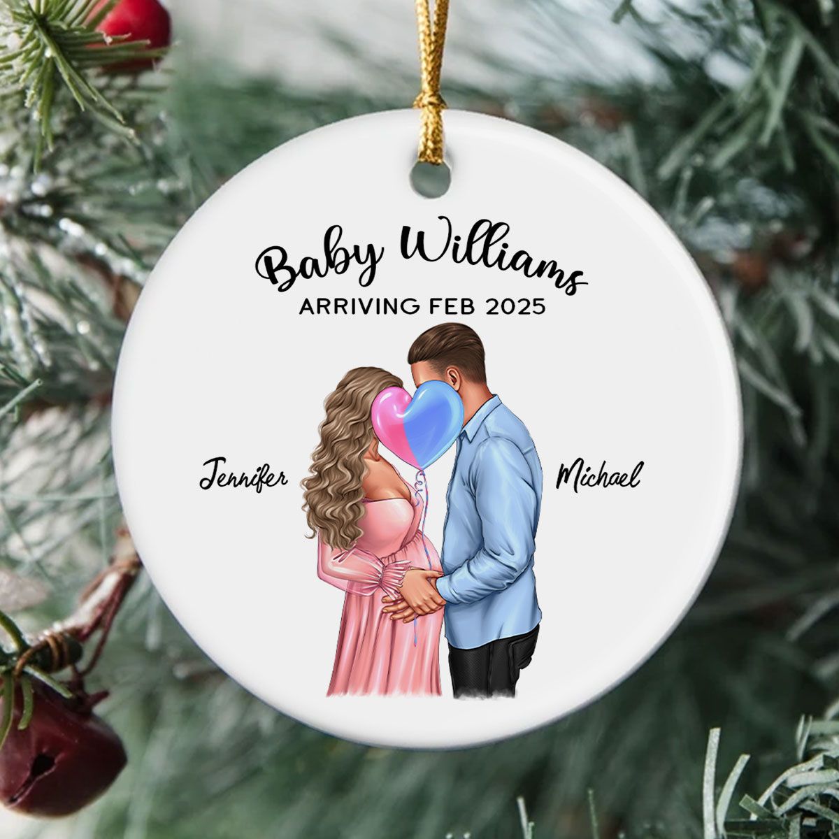 Personalized Kissing Pregnant Couple Ornament, Expecting Family, Baby Coming Soon, Pregnancy Announcement Personalized Ornament