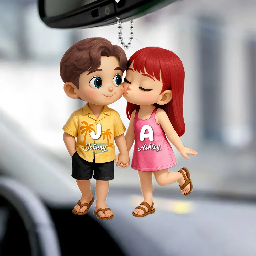 Cute Cartoon Couple Summer Vibe Personalized Acrylic Car Hanger, Gift for him, Gift for her