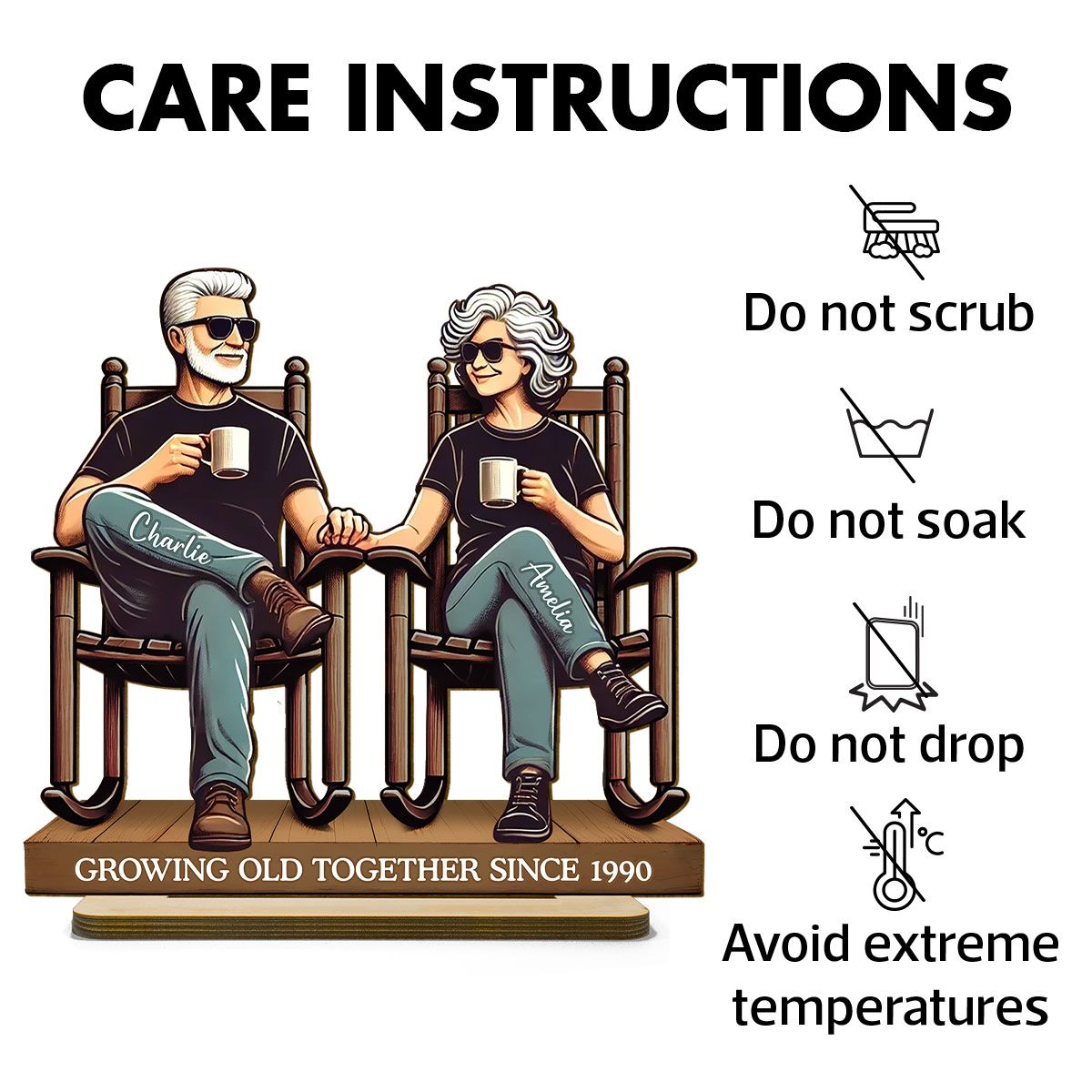 Old Couple Sitting On Front Porch Personalized Standing Wooden Plaque