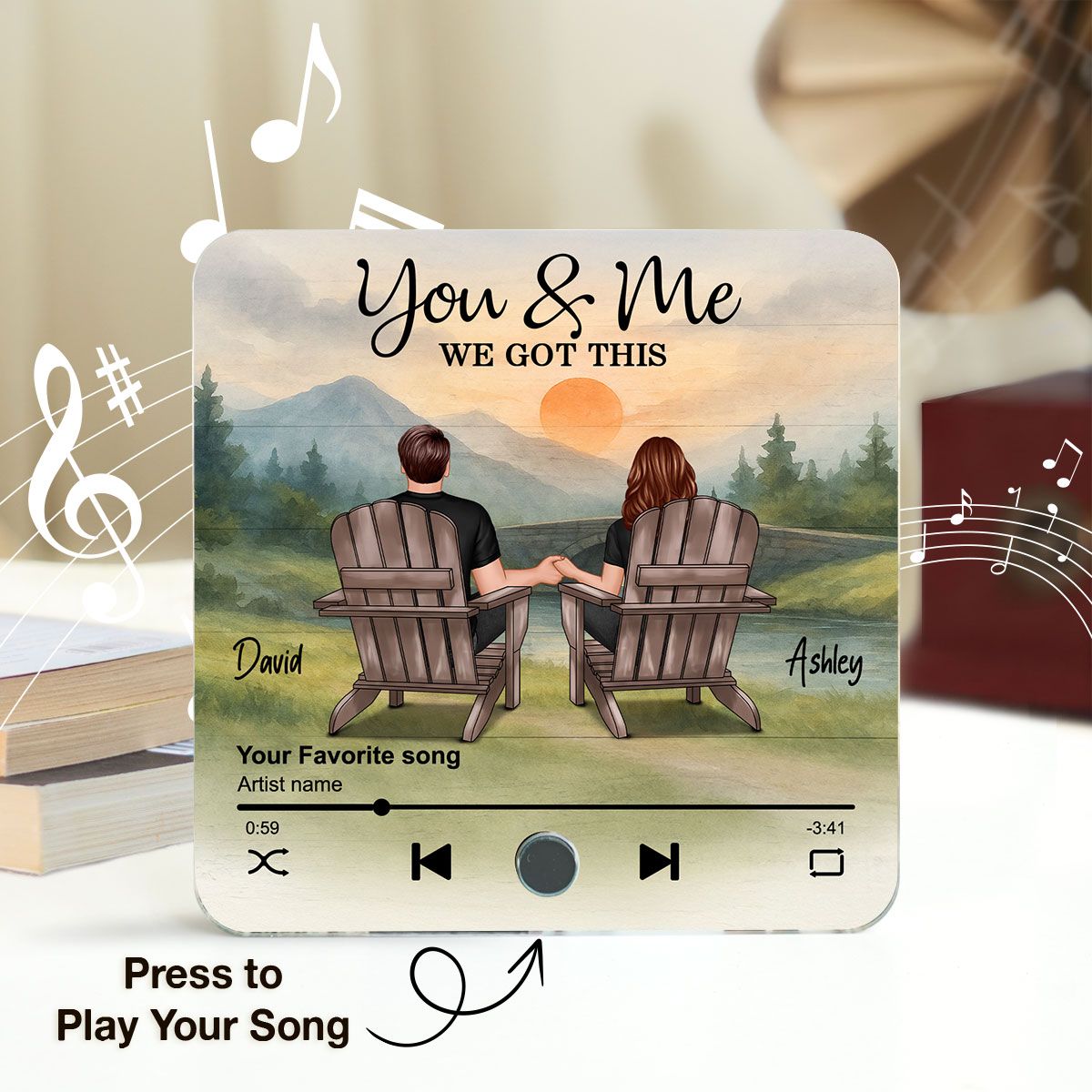 Mountain Landscape Couple Sitting Back View Personalzied Music Magnet, Anniversary gift for him for her