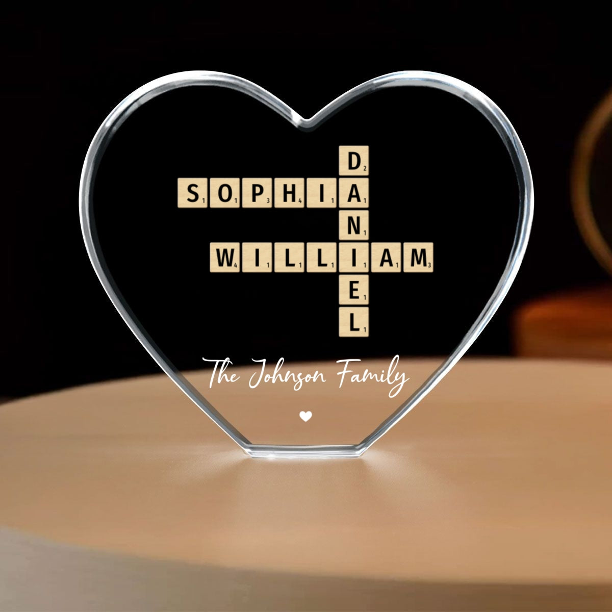 Family Names Crossword Art - Created In A Moment, Treasured Forever Personalized Heart Crystal LED