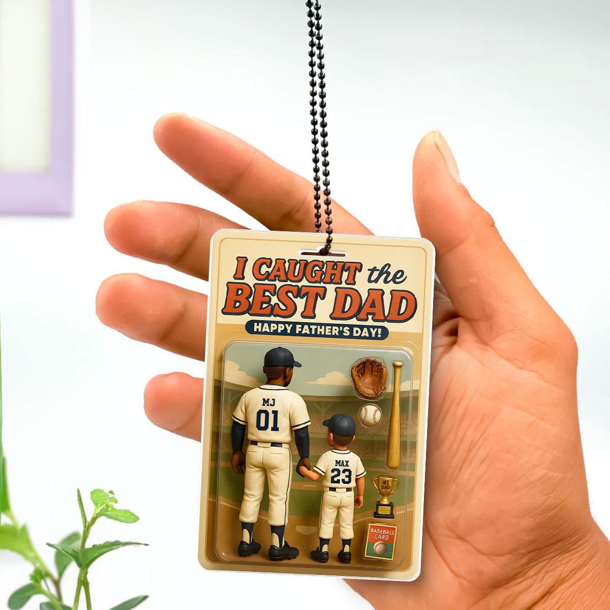We Caught the Best Dad Baseball Custom Figure Personalized Acrylic Car Hanger, Father's Day Gift for Dads