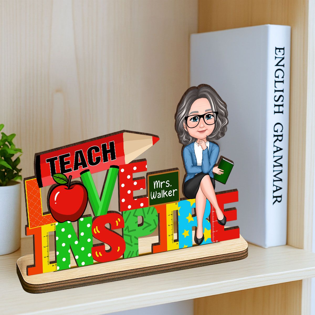 Teach Love Inspire Personalized Teacher Sign Table Decorations, Classroom Decor, Back to School Gift