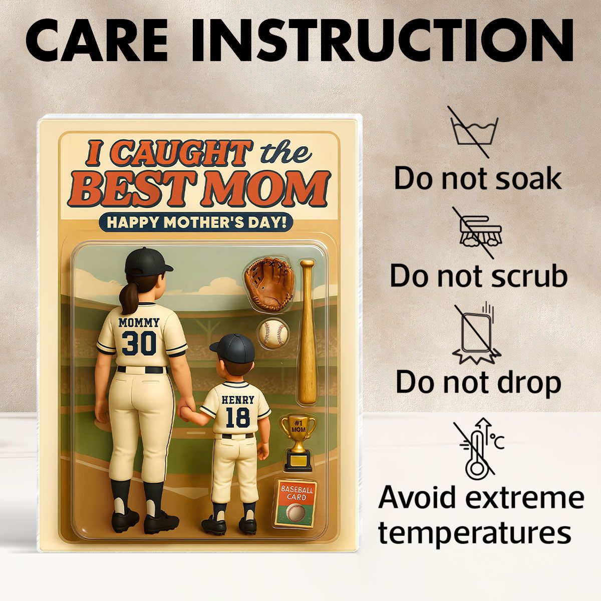 We Caught the Best Mom Baseball Custom Figure Personalized Acrylic Block Plaque, Mother's Day Gift for Mom, Gift for Wife