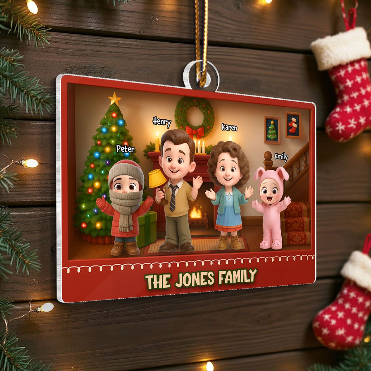 Family Christmas Action Figure Personalized Acrylic Ornament, Nostalgia Christmas Decor for Family