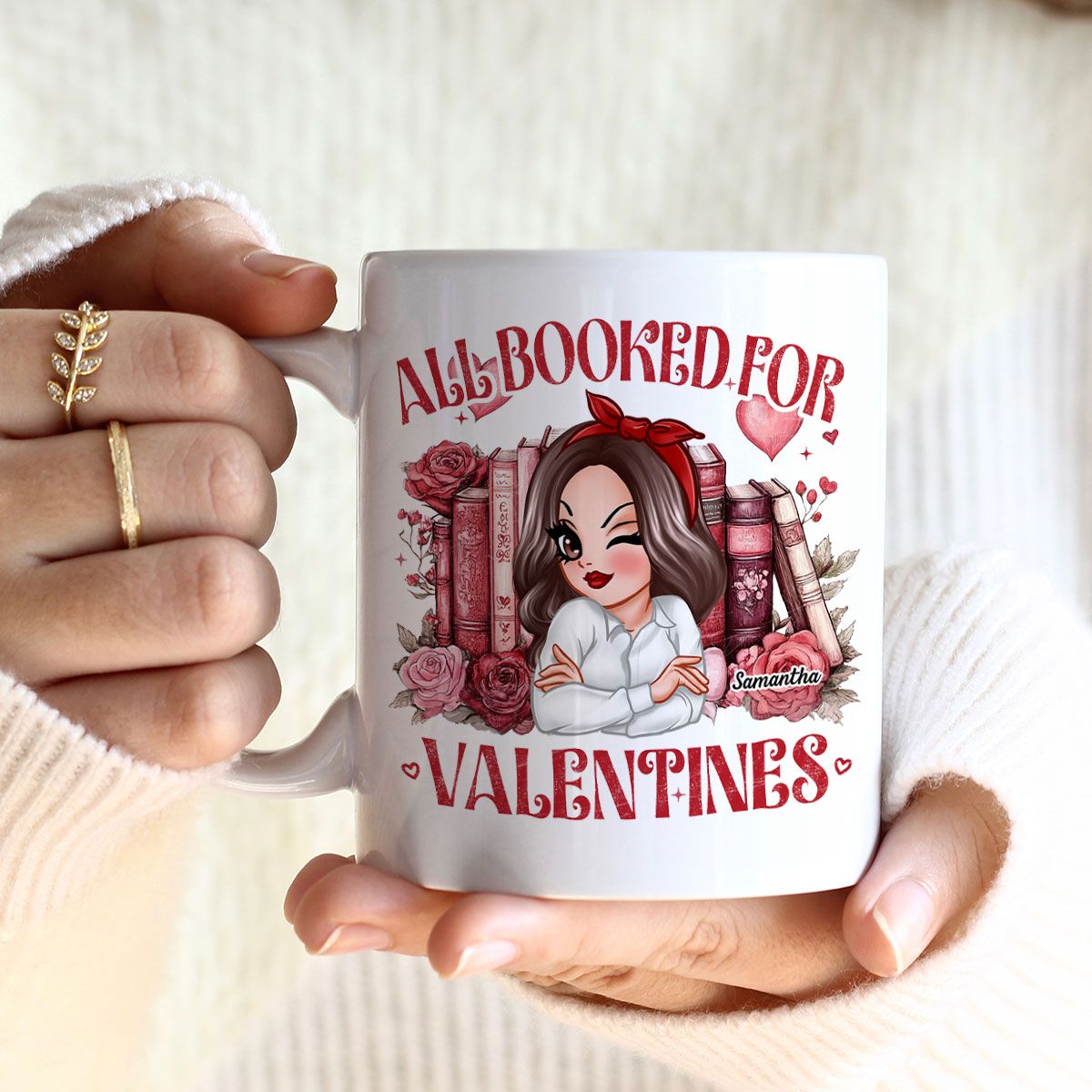 All Booked For Valentines Personalized Mug, Personalized Valentine's Gift For Book Lover
