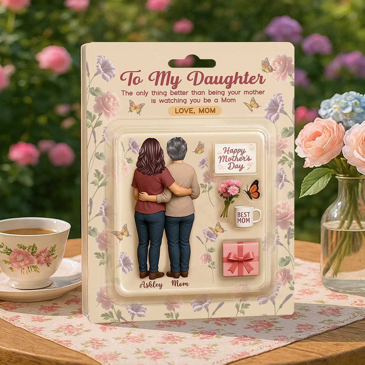 To My Daughter From Mom Birth Flowers Custom Figure Personalized Acrylic Block Plaque