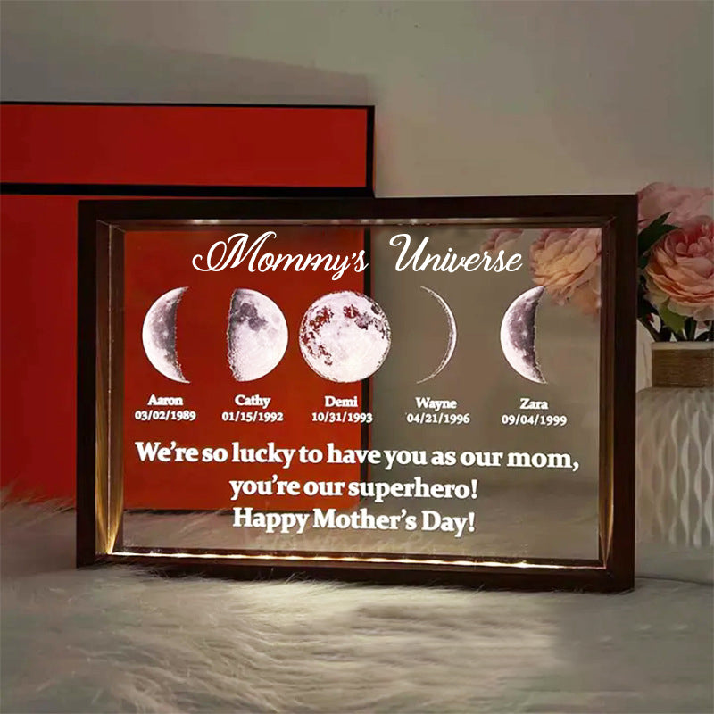 Starry Night The Days You Became My Mom Custom Birthday Moon Phase Personalized LED Frame, Mother's Day Gift, Father's Day Gift