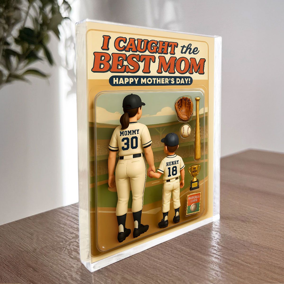 We Caught the Best Mom Baseball Custom Figure Personalized Acrylic Block Plaque, Mother's Day Gift for Mom, Gift for Wife
