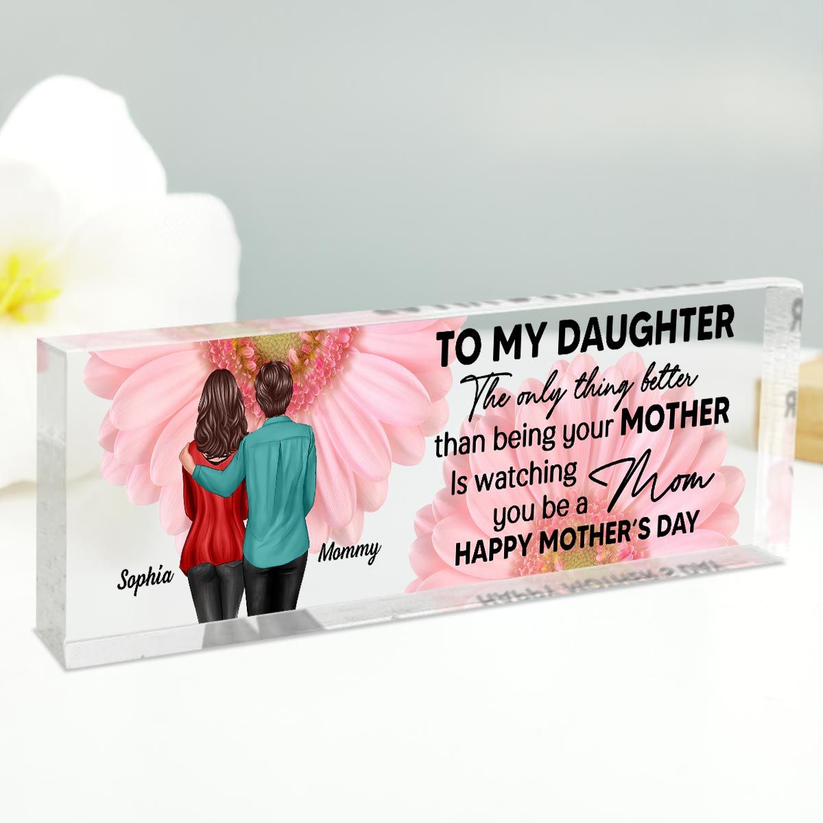 To My Daughter From Mom Happy Mother's Day Personalized Acrylic Desk Name Plate, Mother's Day Gift For Daughter
