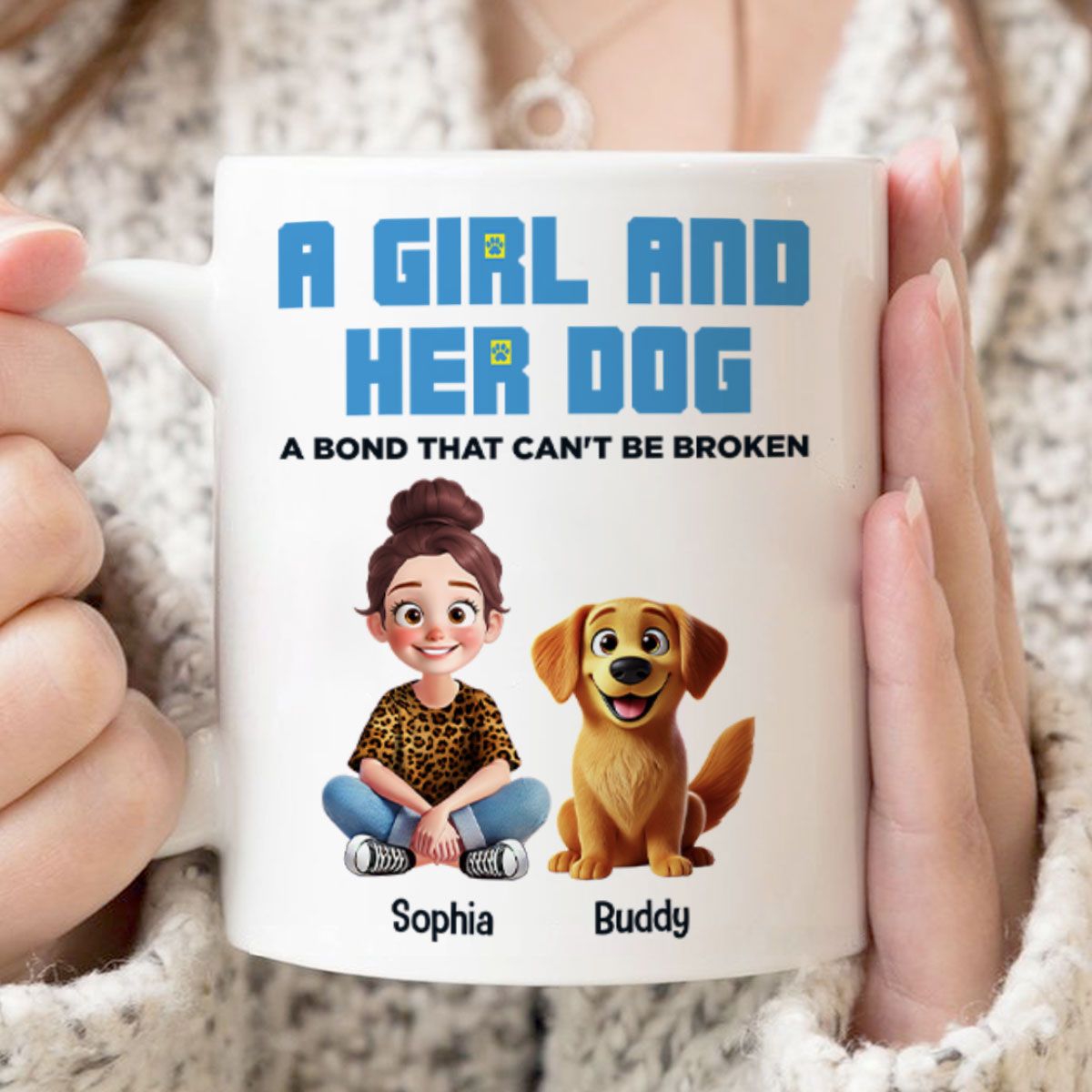 Animation Cartoon A Girl Boy And Dogs A Bond That Can't Be Broken Personalized Mug, Gift For Dog Lovers
