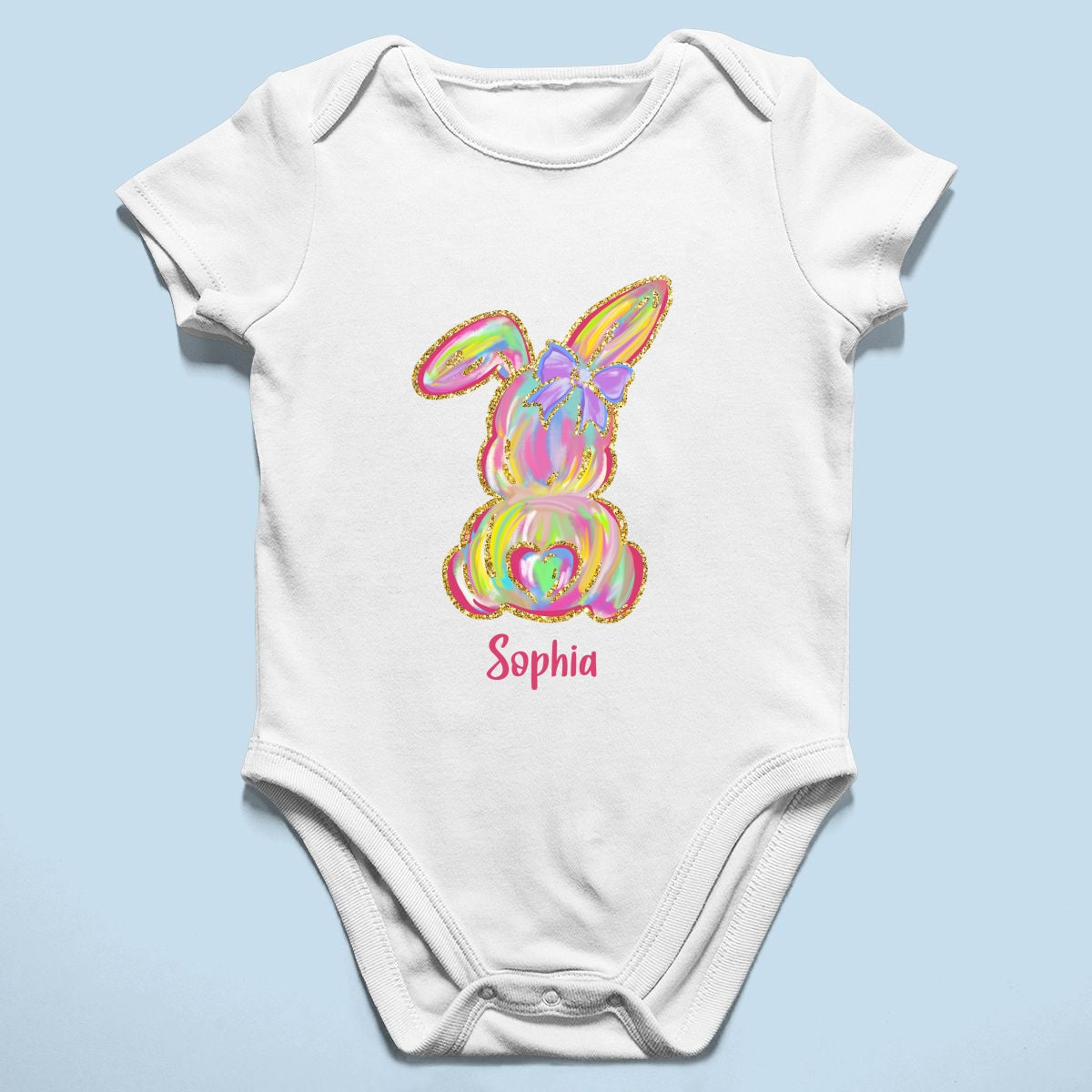 Brushstroke Bunny Easter Personalized Baby Onesie Baby Shirt - Custom Baby Name
