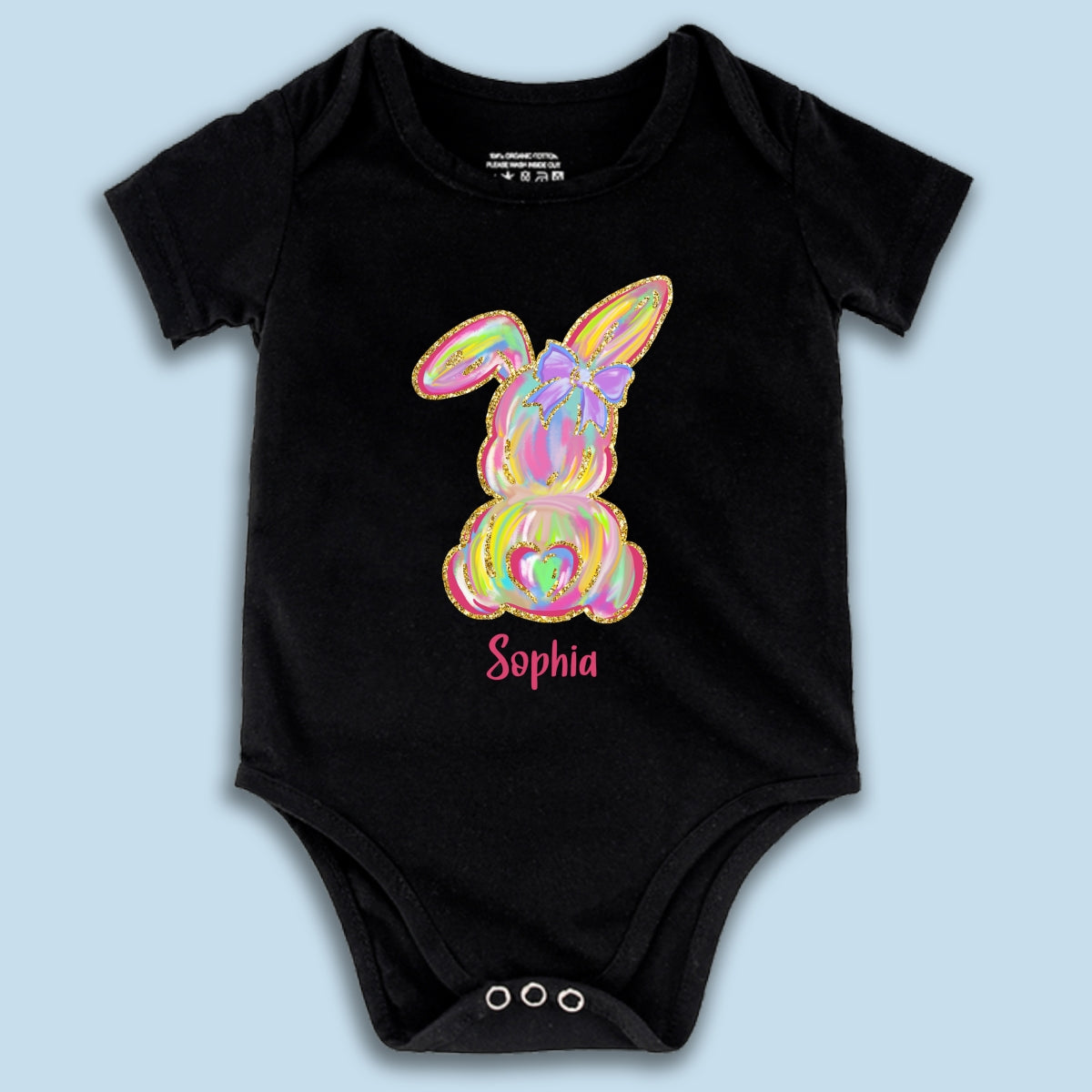 Brushstroke Bunny Easter Personalized Baby Onesie Baby Shirt - Custom Baby Name