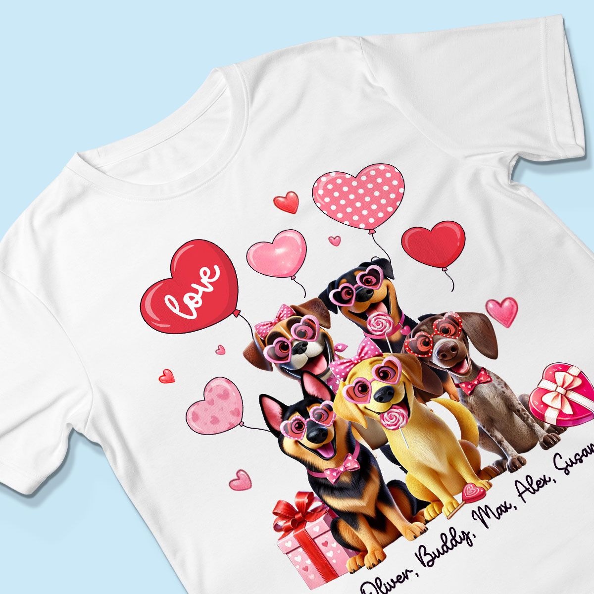 Personalized Valentine Heart Balloon Shirt For Dog Mom, 3D Cute Dogs