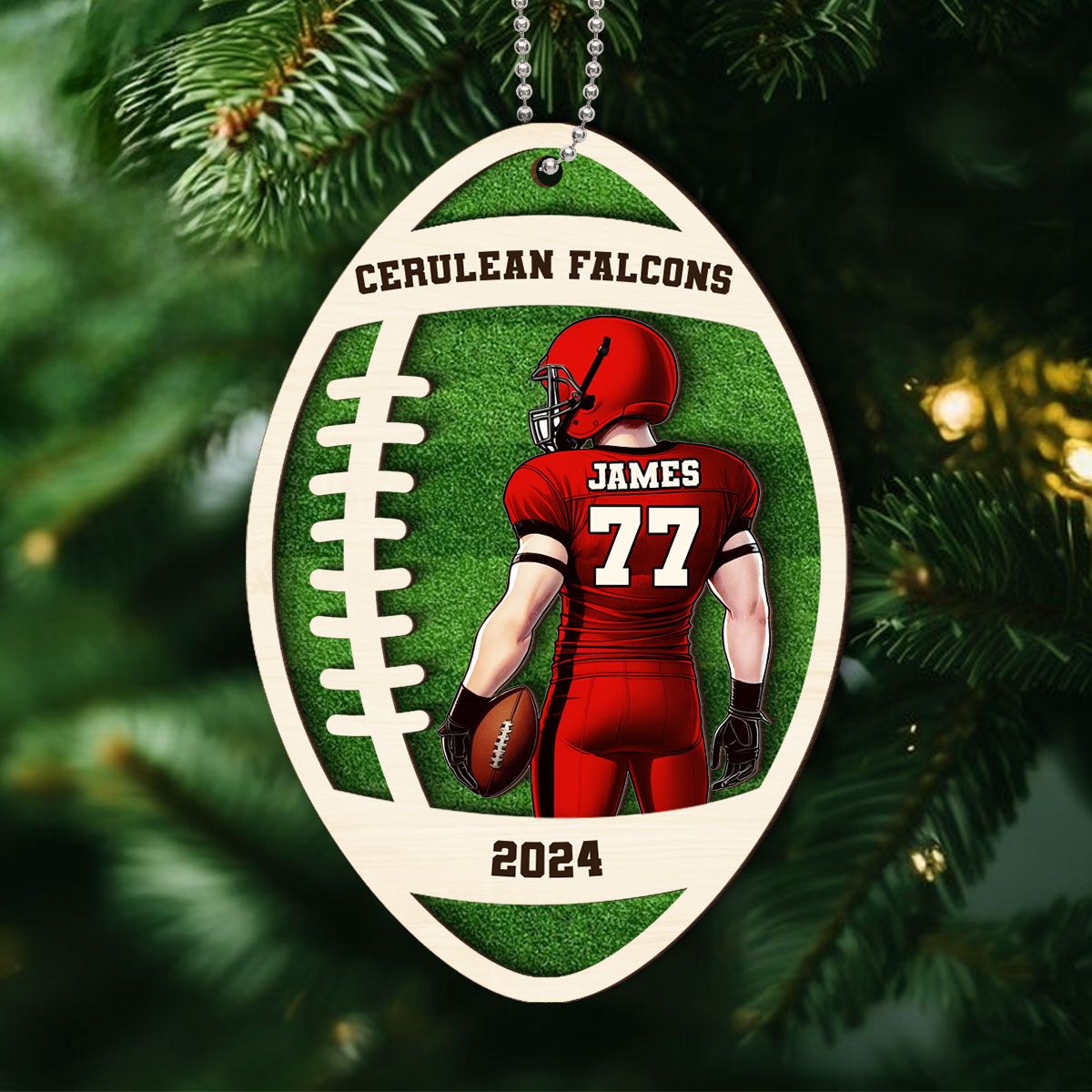 Personalized Football Ornament, 2 Layered Wooden Sports Ornament with Name and Custom Text