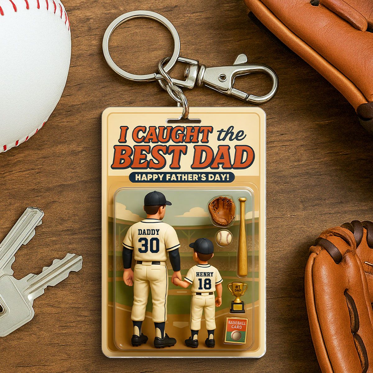 We Caught the Best Dad Baseball Custom Figure Personalized Acrylic Keychain, Father's Day Gift for Dads
