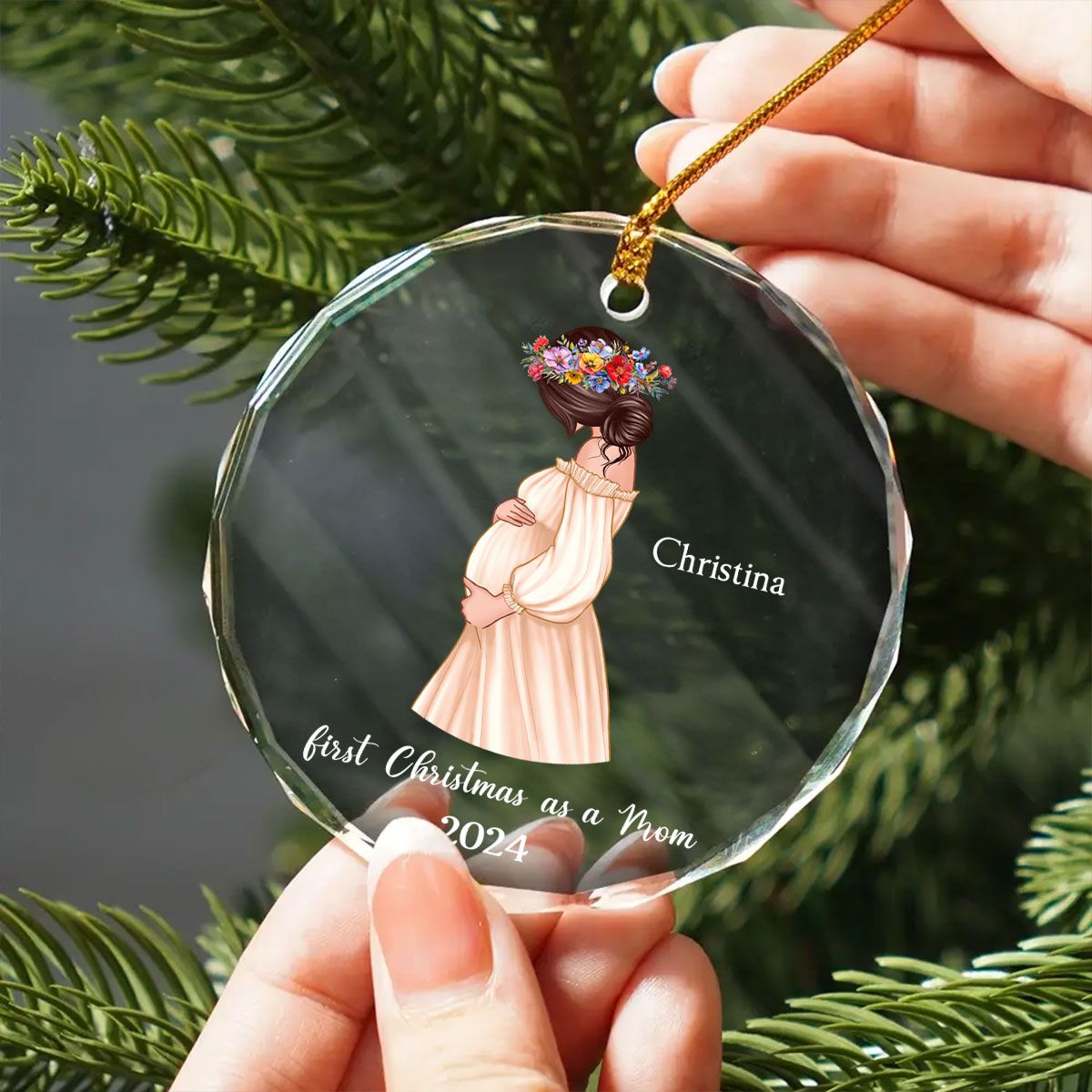 Pregnant Mom Baby Bump's First Christmas, Expecting Mother, Baby Shower, Personalized Glass Ornament