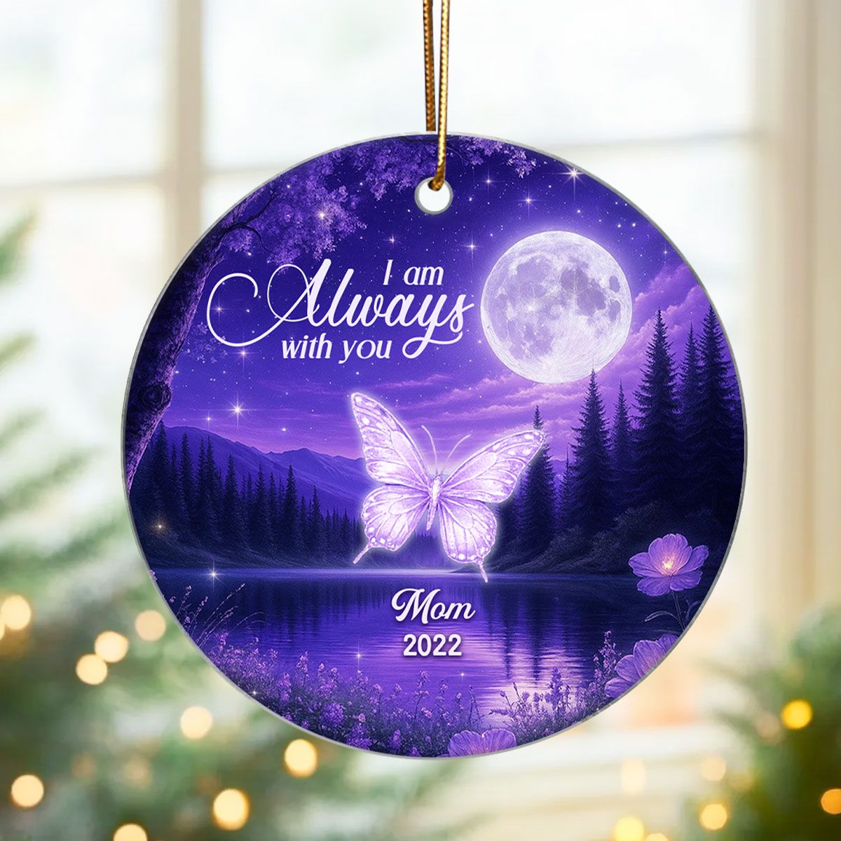 Moonlit Garden with Luminous Butterflies Memorial Personalized Acrylic Ornament, Heartwarming Sympathy Gift for Family