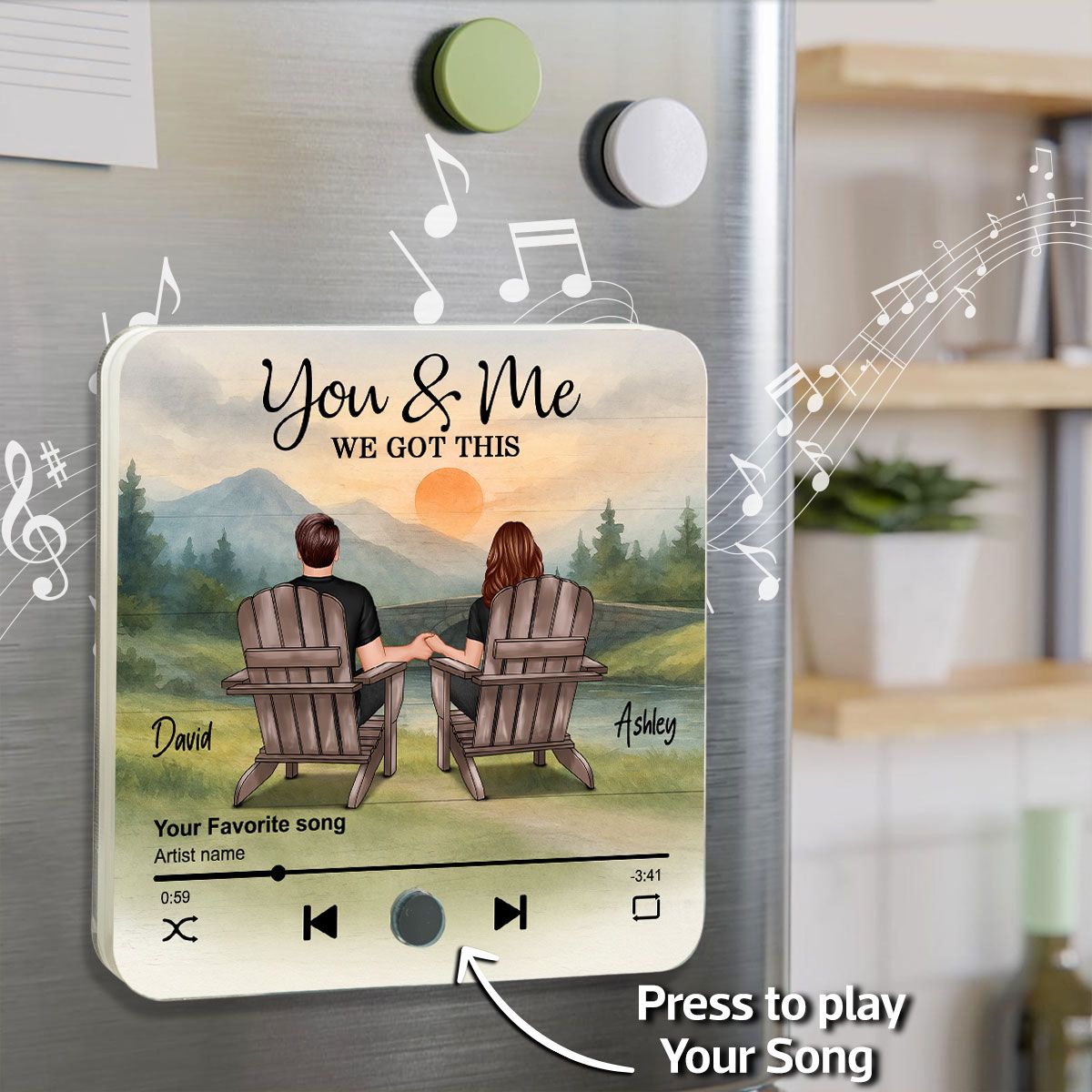 Mountain Landscape Couple Sitting Back View Personalzied Music Magnet, Anniversary gift for him for her