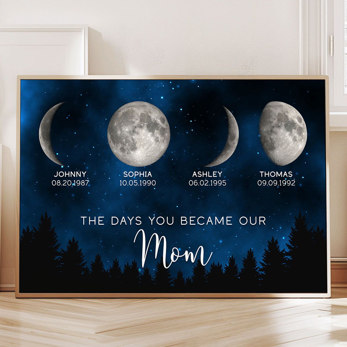 Galaxy Night The Days You Became Our Mom Birthday Moon Phase Personalized Canvas, A Heartfelt Gift for Mom’s Birthday, Mother’s Day, or Just Because