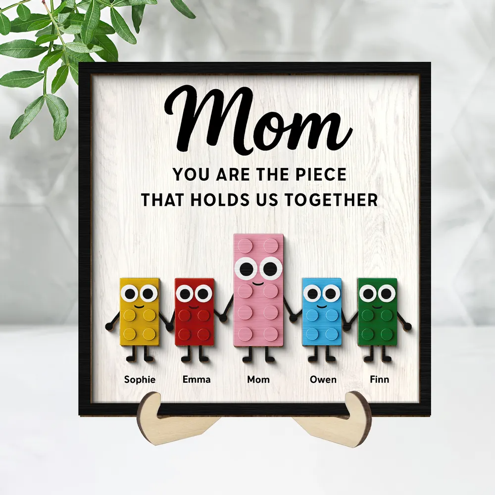 Mom And Kids Cute Puzzle Personalized 2-Layered Wooden Plaque, Mother's Day Gift for Mom, Gift for Wife, Gift for Grandma
