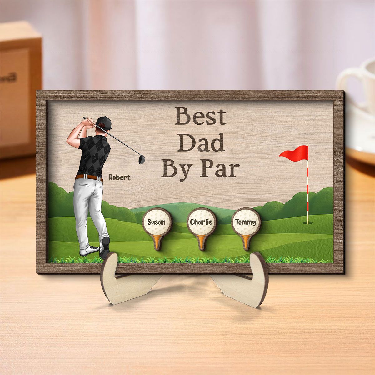 Best Dad Grandpa By Par Golf Personalized 2-Layer Wooden Plaque