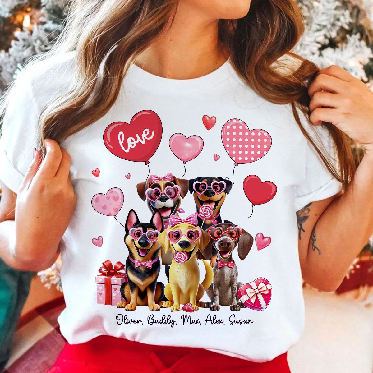 Personalized Valentine Heart Balloon Shirt For Dog Mom, 3D Cute Dogs