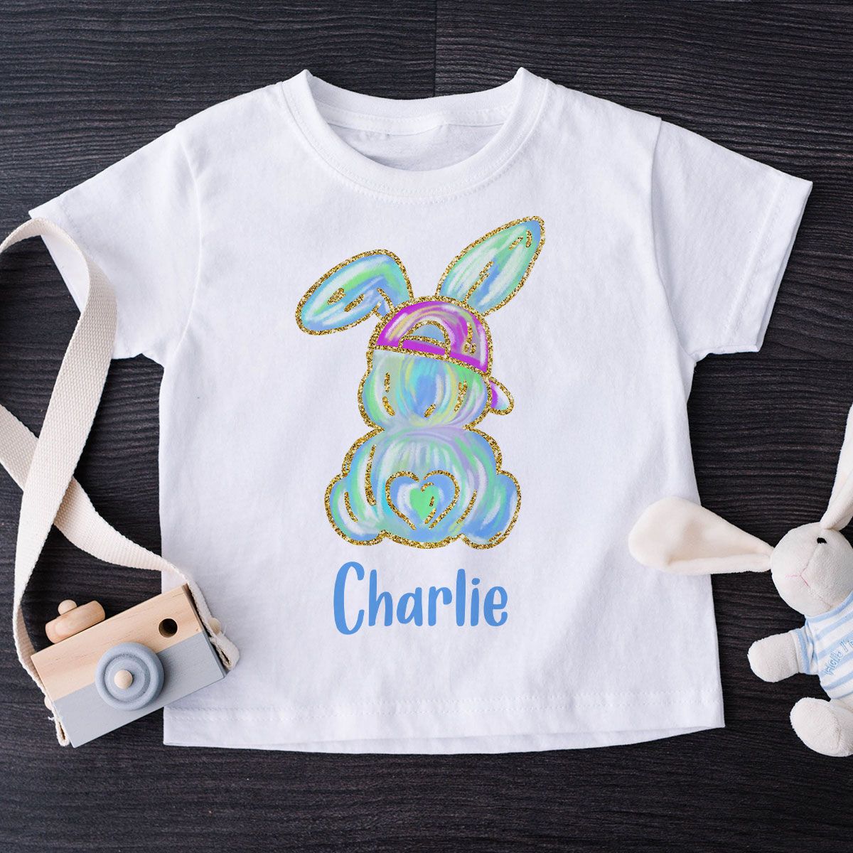 Brushstroke Bunny Easter Personalized Baby Onesie Baby Shirt - Custom Baby Name