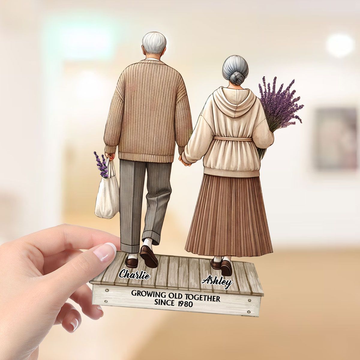 Old Couple Sitting On Front Porch Personalized Standing Wooden Plaque