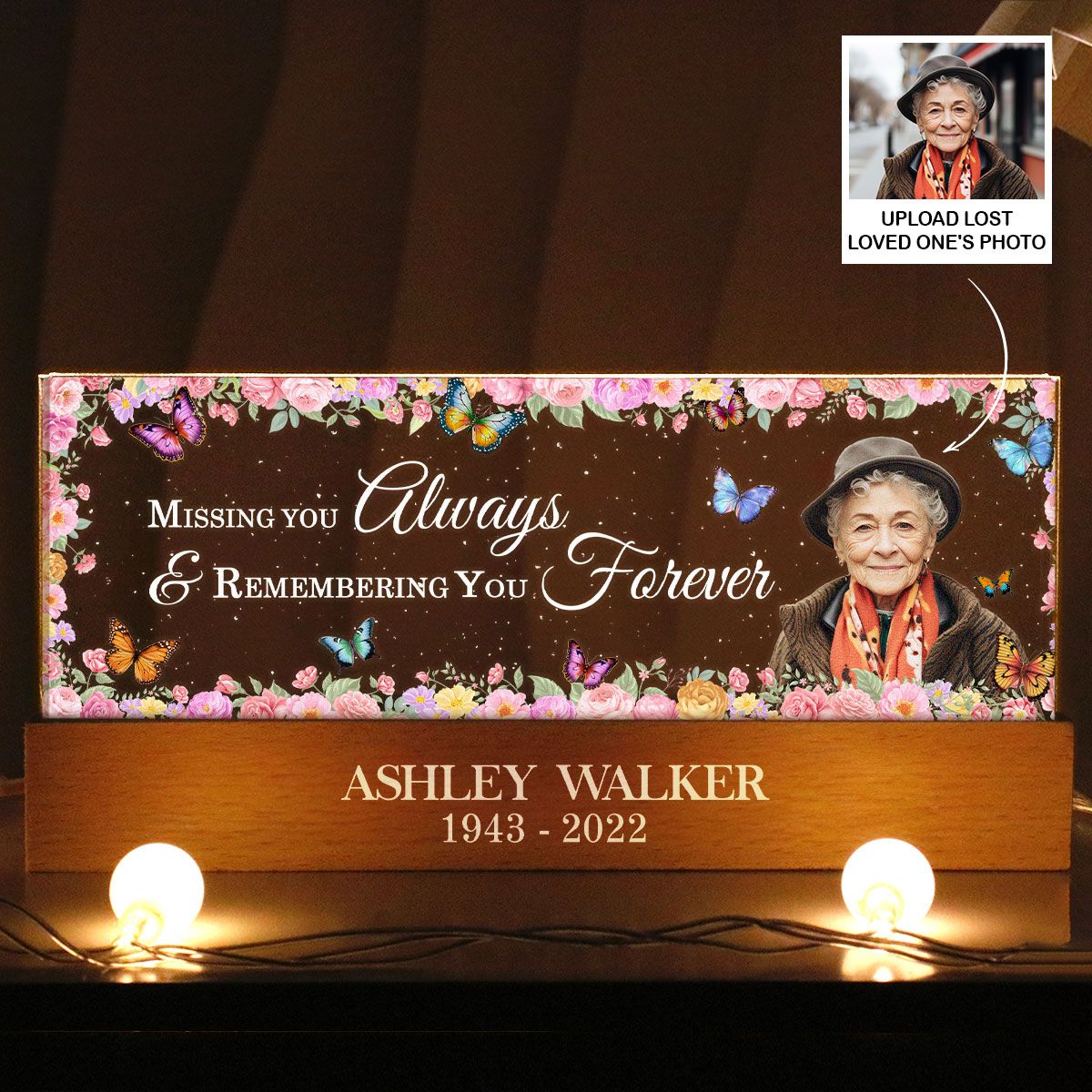 Missing You Always Remembering You Forever Personalized Acrylic Block LED Night Light, Memorial Gift, Sympathy Gift for Loss of Loved One