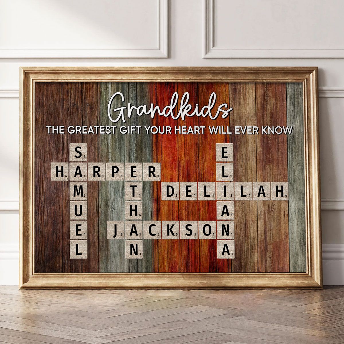 Grandkids Make Life More Grand Colorful Palette Heart Crossword Puzzle Art Personalized Canvas