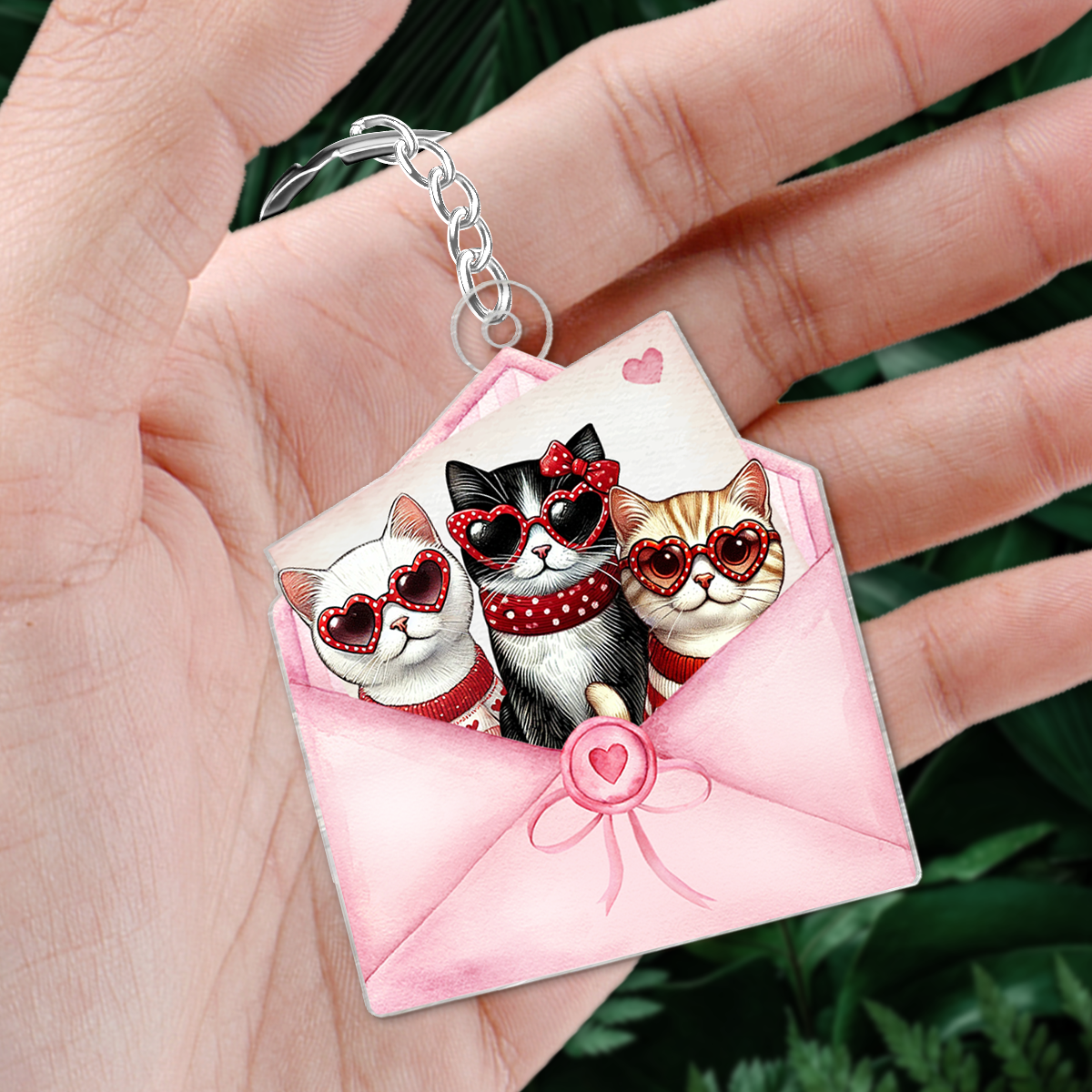 Cute Valentine Cat In Letter Envelope Personalized Acrylic Keychain, Gift for Cat Mom, Cat Dad
