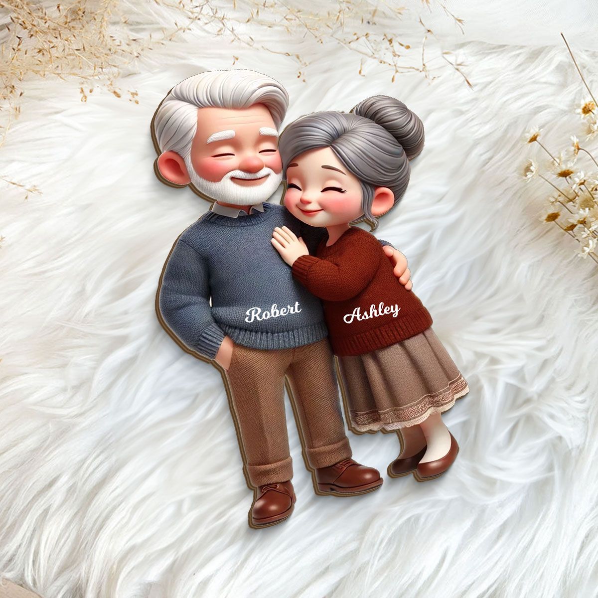 Old Couple Embracing Personalized Standing Wooden Plaque, Gift for him, Gift for her