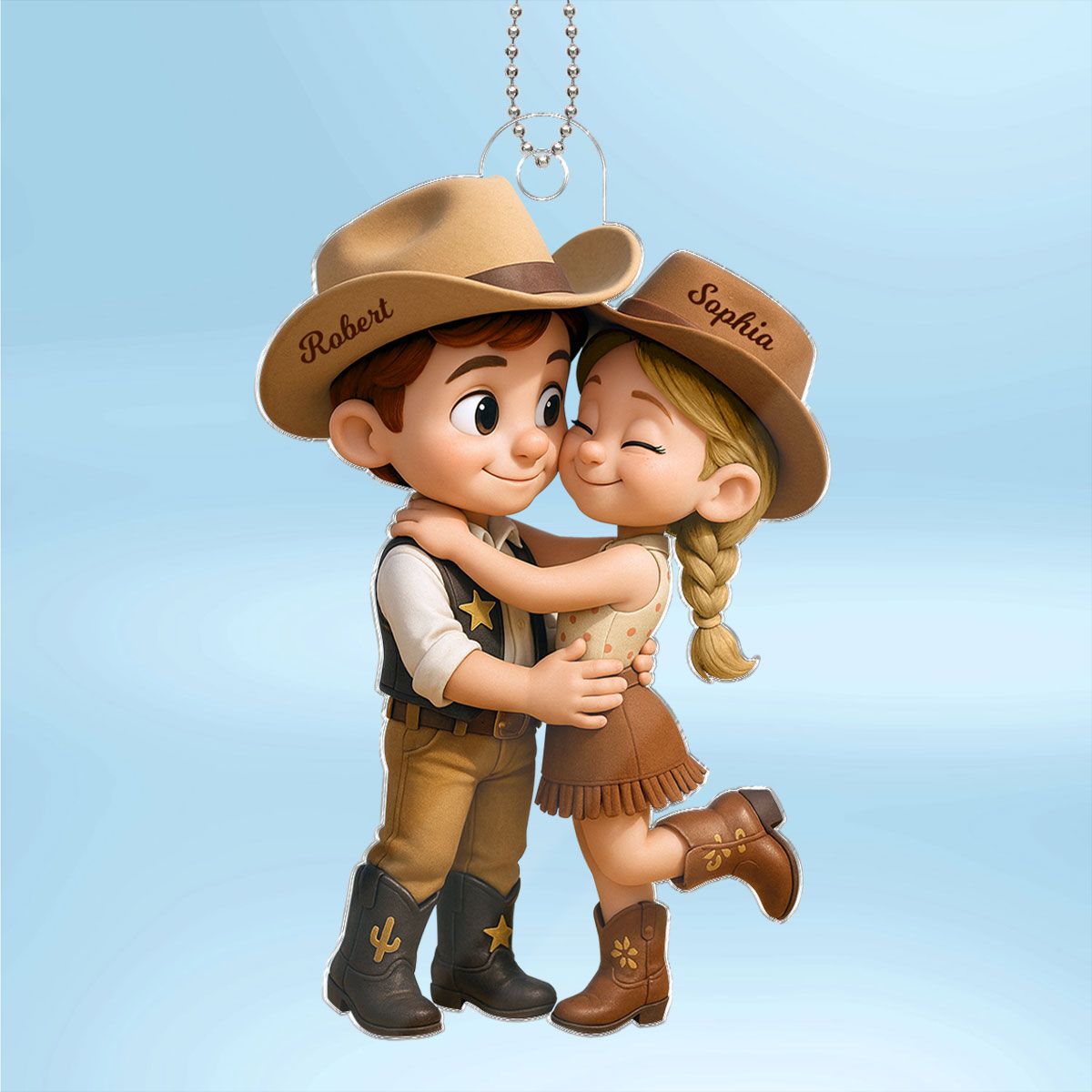 Cartoon Style Countryside Couple Cowboy Cowgirl Car Accessories Personalized Car Hanger Ornament