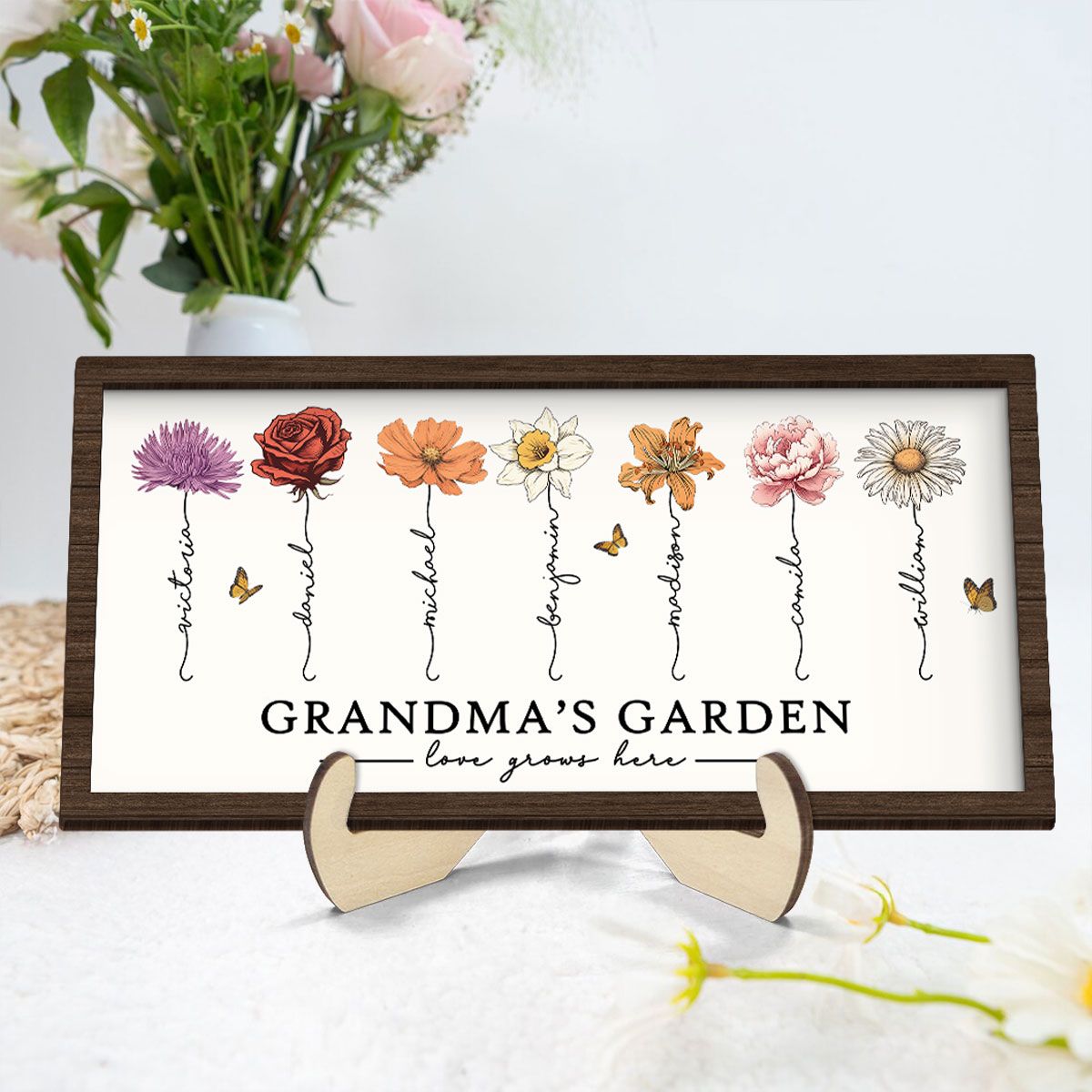 Love Grows Here Grandma' Garden Birth Month Flowers Gift For Grandma, Mom, Auntie, Sister