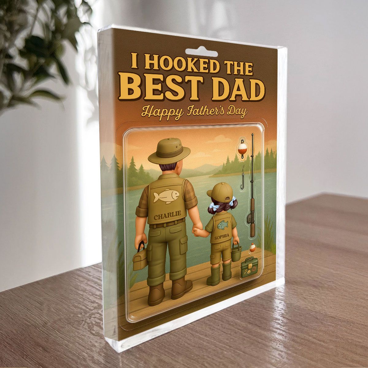 I Hooked the Best Dad Fishing Custom Figure Personalized Acrylic Block Plaque, Father's Day Gift for Dad, Gift for Husband