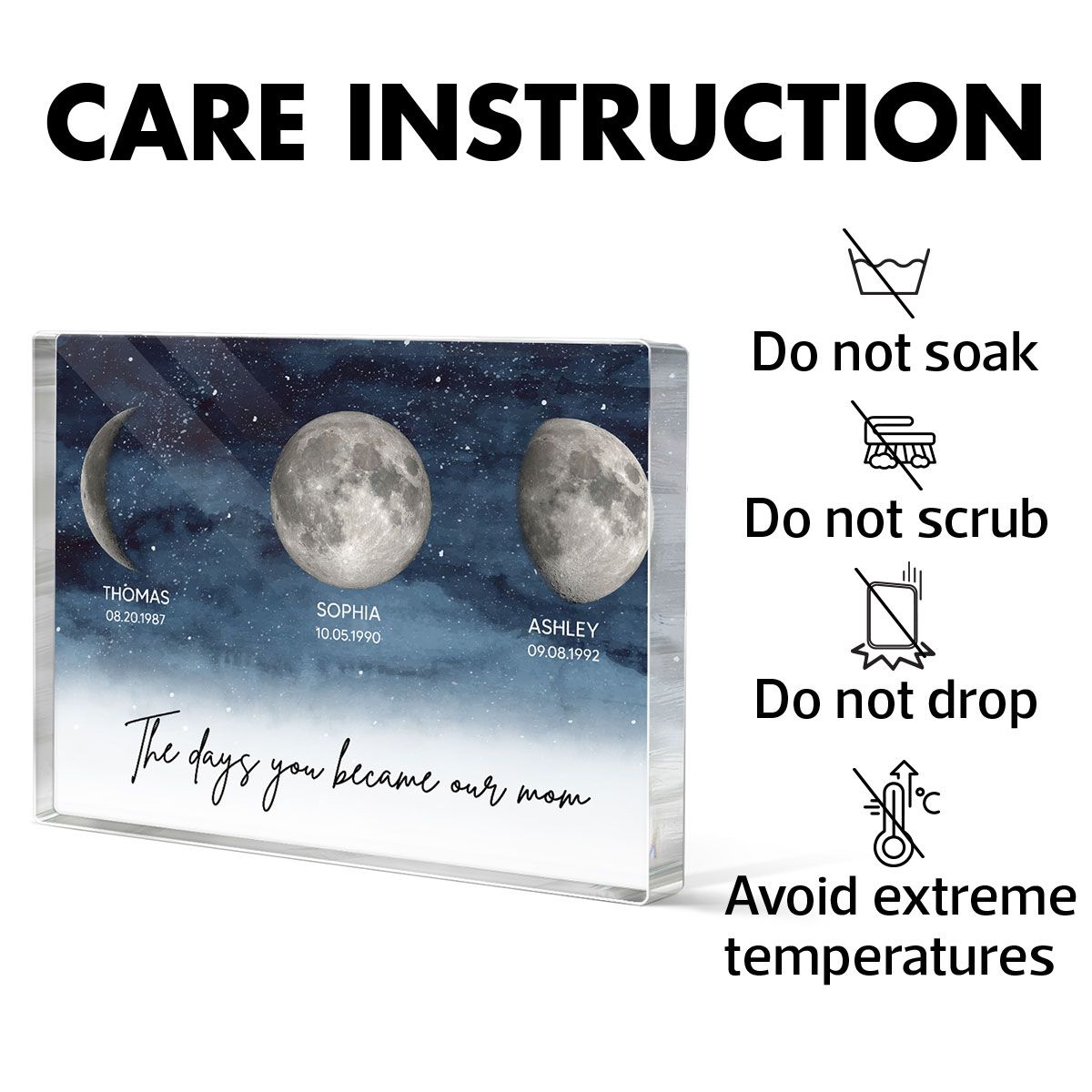 Starry Night Custom Birth Moon Phase The Day You Became Our Mom Personalized Rectangle Acrylic Block Plaque