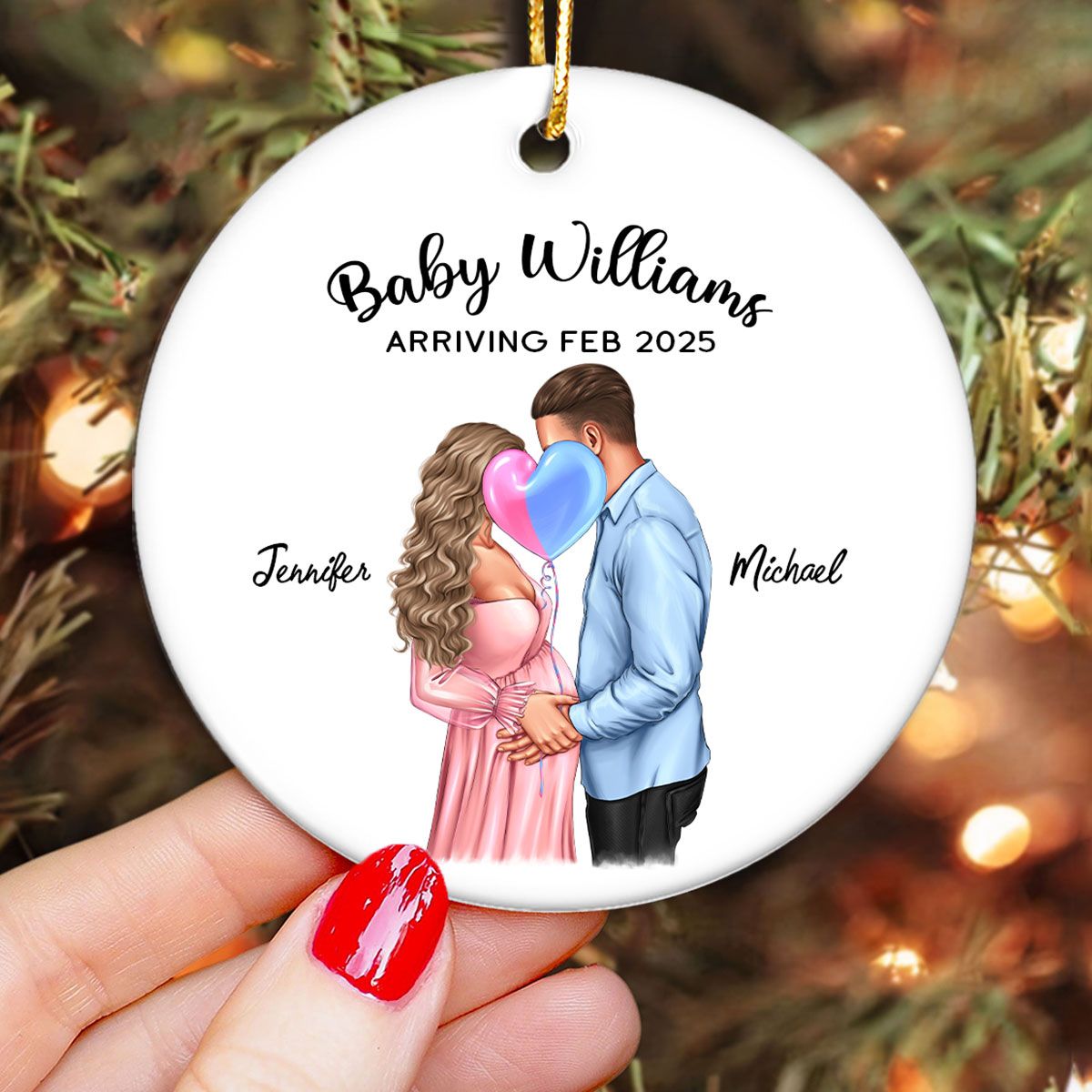 Personalized Kissing Pregnant Couple Ornament, Expecting Family, Baby Coming Soon, Pregnancy Announcement Personalized Ornament