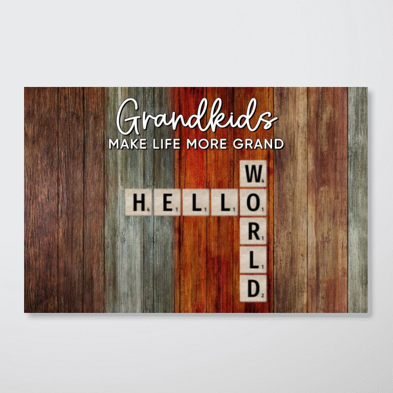 Grandkids Make Life More Grand Colorful Palette Heart Crossword Puzzle Art Personalized Canvas