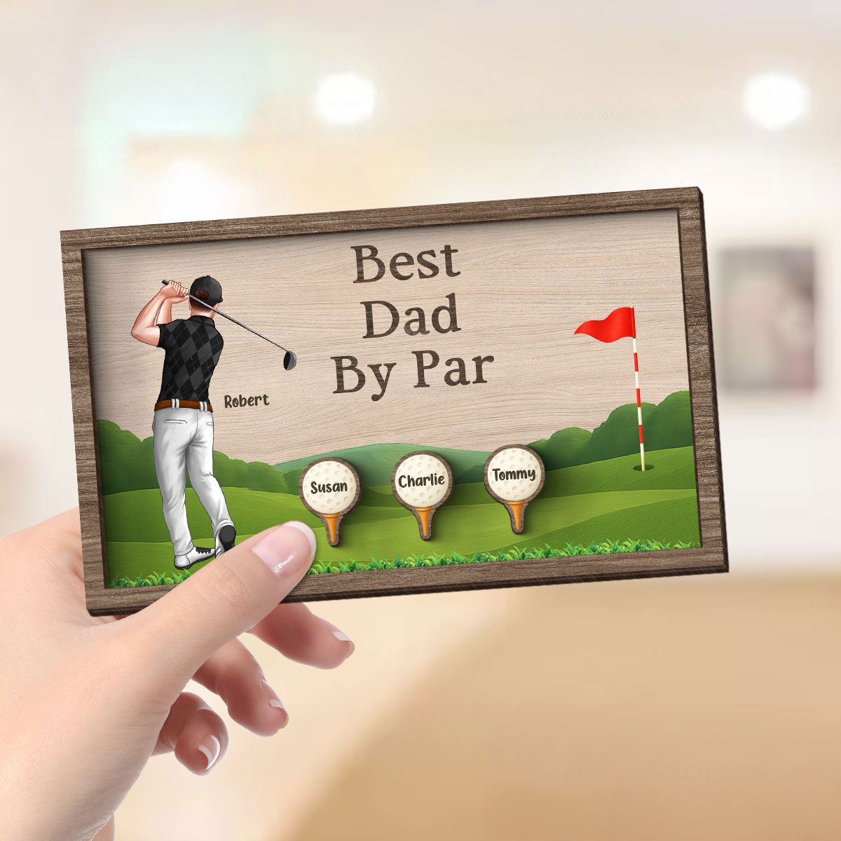 Best Dad Grandpa By Par Golf Personalized 2-Layer Wooden Plaque