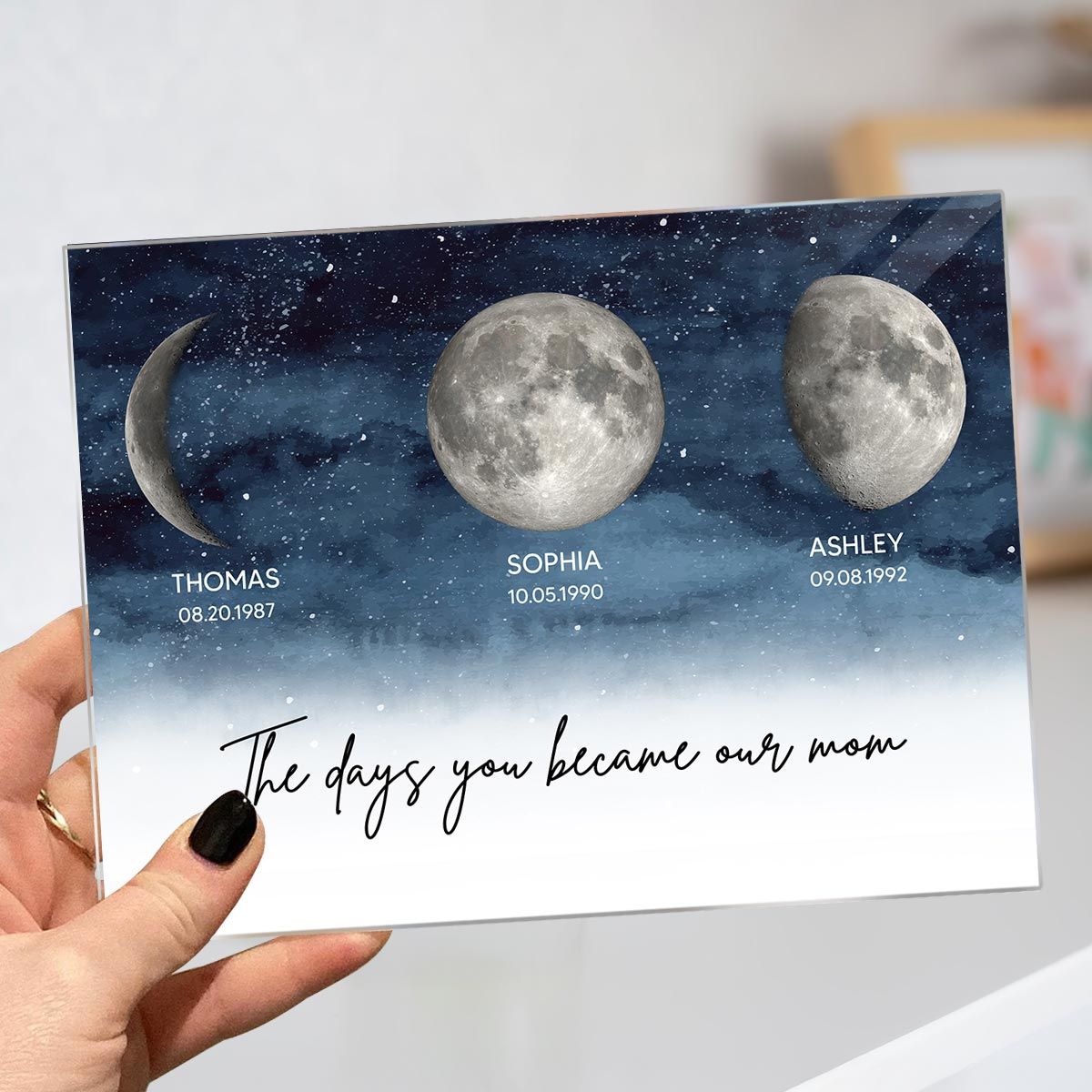 Starry Night Custom Birth Moon Phase The Day You Became Our Mom Personalized Acrylic Plaque