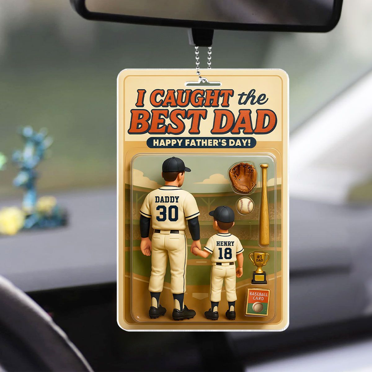 We Caught the Best Dad Baseball Custom Figure Personalized Acrylic Car Hanger, Father's Day Gift for Dads